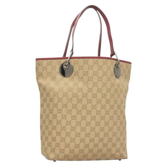 GUCCI GG Canvas Tote Bag Beige Silver 120836 Auth hk2844 - Picture 1 of 16